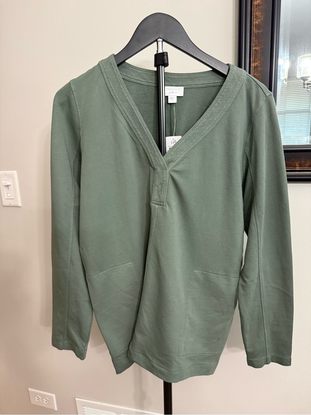 J. Jill Long Sleeve V-Neck Pullover Top - Olive Green